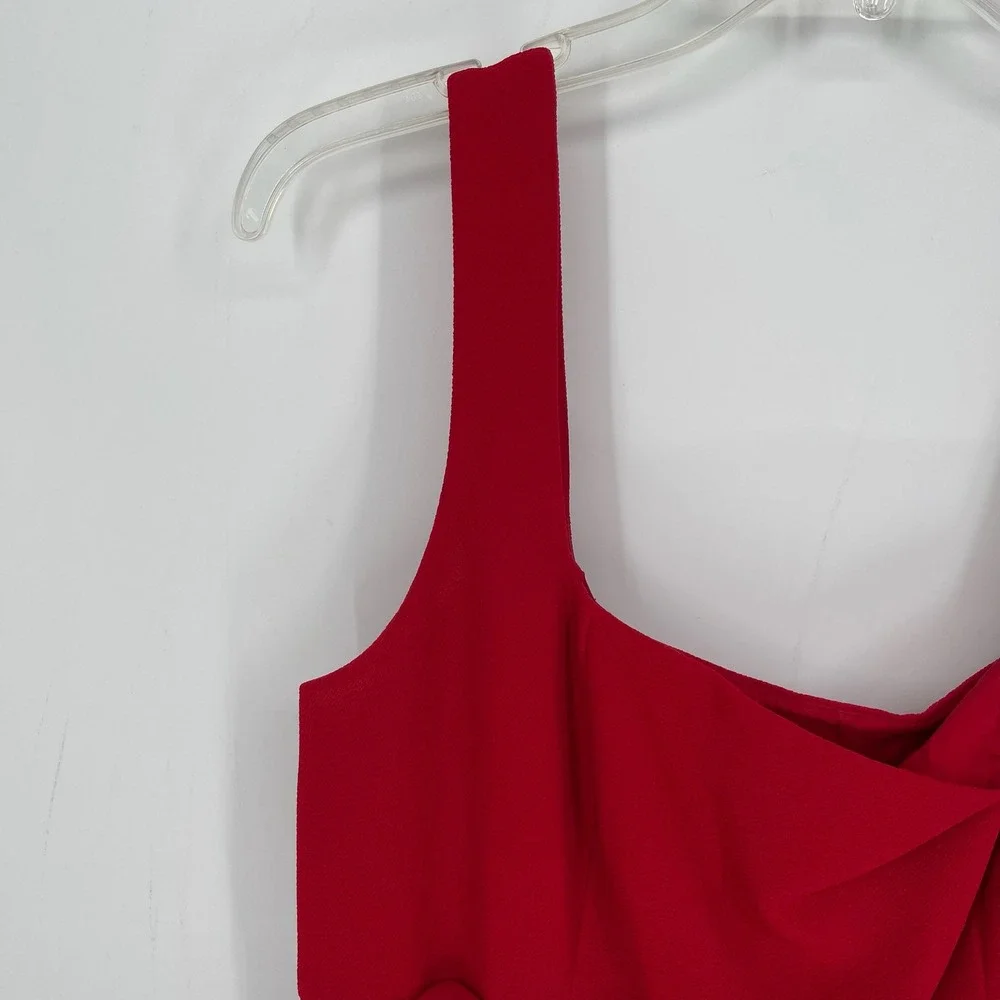 Maggy London Women's Red Silk Trim Ruched Waist Fit & Flare Party Dress Size 14
